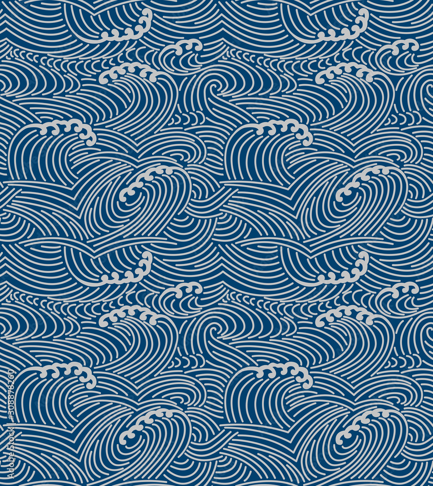 Vecteur Stock Japanese storm sea wave seamless pattern