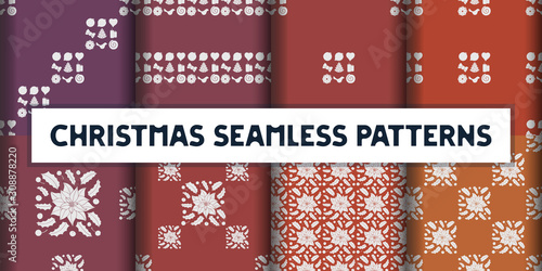 Set of hand drawn seamless patterns for winter, Christmas and new year design