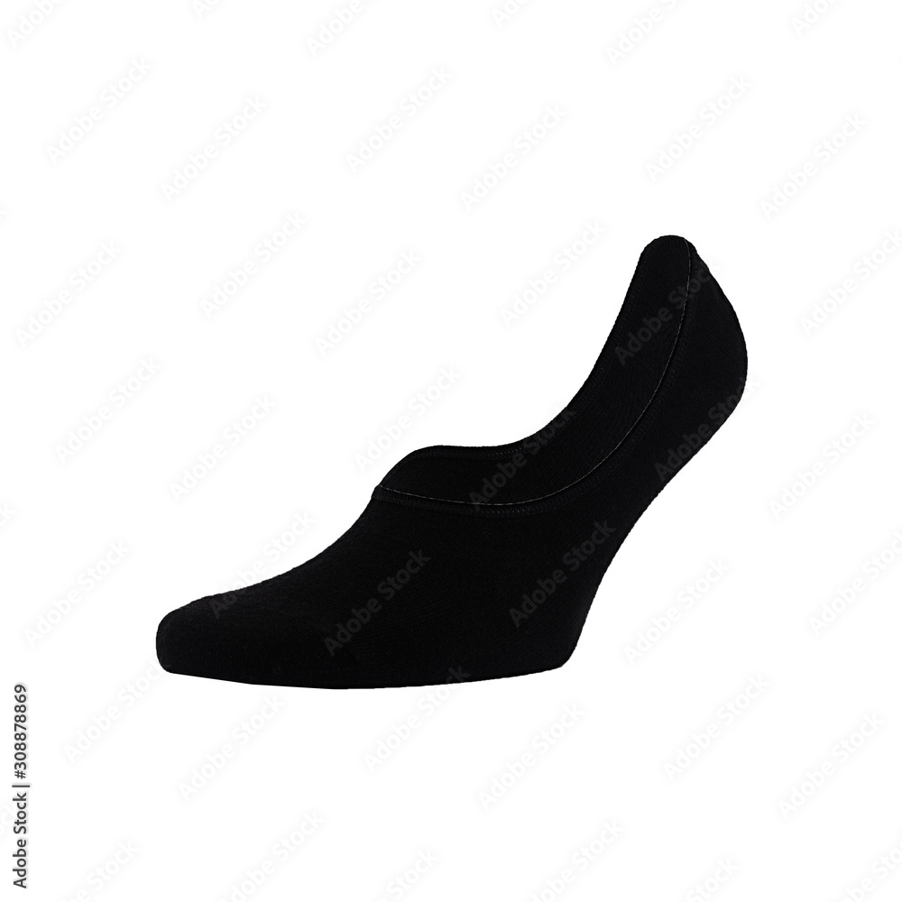 Blank black cotton sport short sock on invisible foot isolated on white background as mock up for advertising, branding, design, front view, template. Blank black cotton sport short sock on invisible foot isolated on white background as mock up for advertising, branding, design, front view, template.