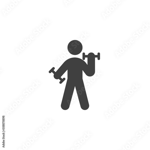 Man with dumbbells vector icon. filled flat sign for mobile concept and web design. Sportsman doing exercise with dumbbells glyph icon. Symbol, logo illustration. Vector graphics