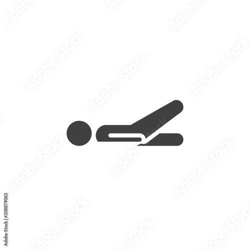 Man doing Leg Raise Exercise vector icon. filled flat sign for mobile concept and web design. Leg lifts pilates position glyph icon. Symbol, logo illustration. Vector graphics