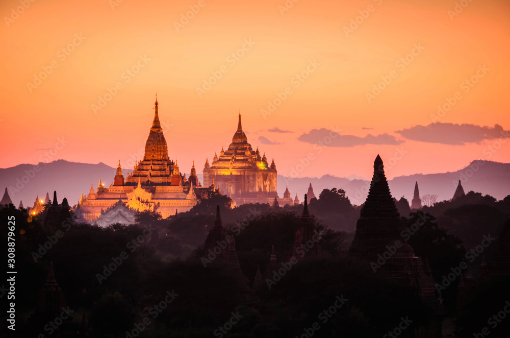 Beautiful pagoda landscape in the morning in Myanmar