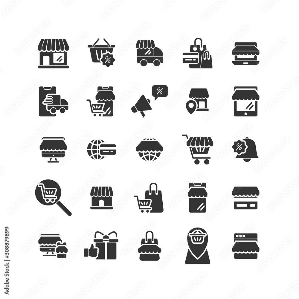 Online Shopping solid icon set. Vector and Illustration. Online Shopping solid icon set. Vector and Illustration.