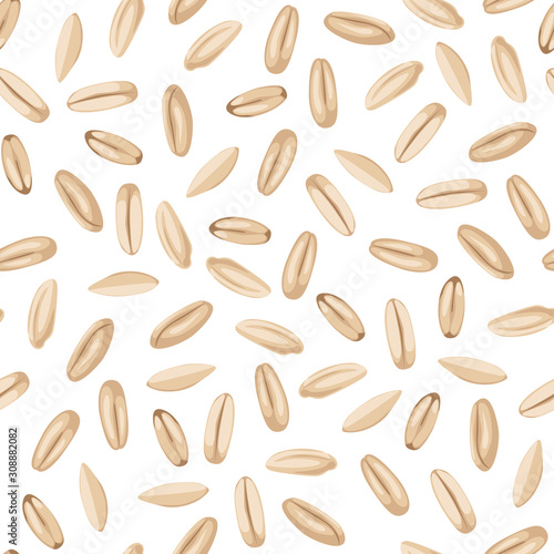 Whole grain oats seamless pattern on white background. Vector illustration of organic cereal food in cartoon flat style.