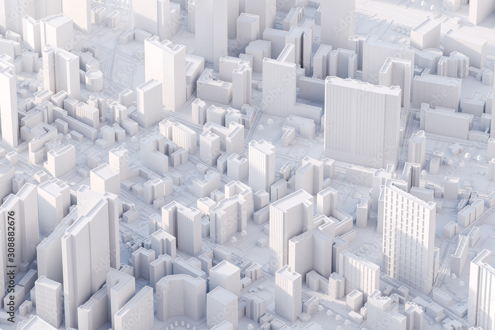 Naklejka Układ nowoczesnego miasta z widokiem z lotu ptaka. renderowania 3D.