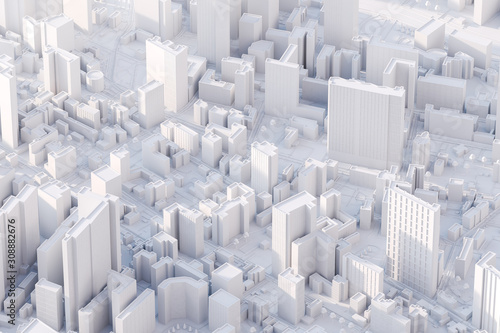 The layout of a modern city with a bird's-eye view. 3d rendering.