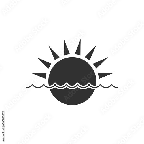 Sun and Sea wave icon. Stock Vector illustration isolated on white background.