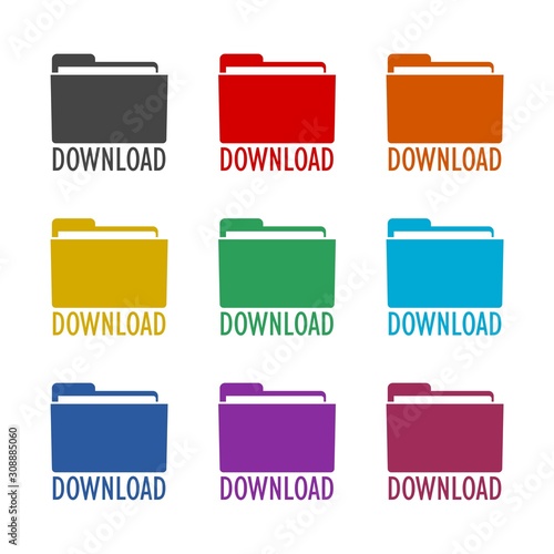 Folder download color icon set isolated on white background