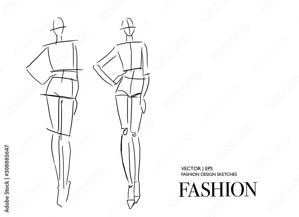 Beautiful fashion women. Hand drawn stylish young lady. Woman
