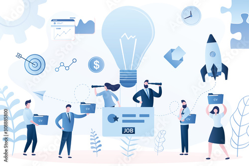  Various candidates with resume. Business incubator,start up development and teamwork. Recruitment concept.