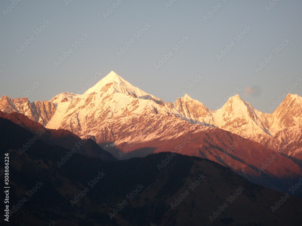 famous snow peaks of great Himalaya in different time frame of a day