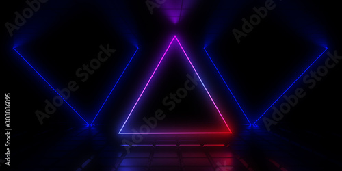 3D abstract background with neon lights. 3d illustration