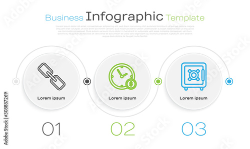 Set line Chain link, Time is money and Safe. Business infographic template. Vector