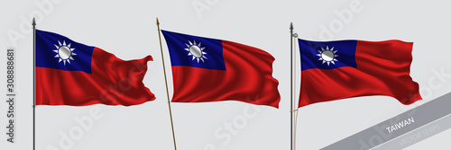Set of Taiwan waving flag on isolated background vector illustration