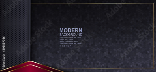 Textural gray background with mosaic, frame and red arrow with a thin edging of a gold hue