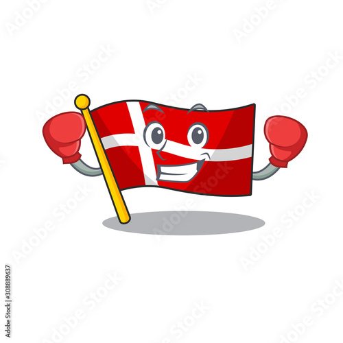 Funny Boxing flag denmark cartoon character style