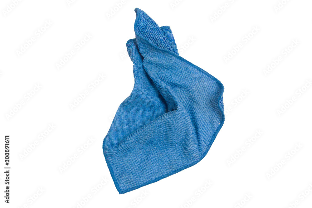 Blue rag to wipe the dust on isolated white background.