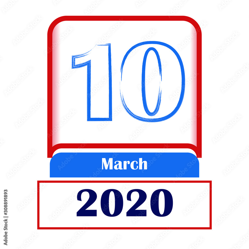 Fototapeta premium 10 March 2020. Vector flat daily calendar. Date, month.