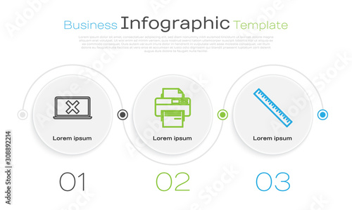 Set line Laptop and cross mark on screen, Printer and Ruler. Business infographic template. Vector