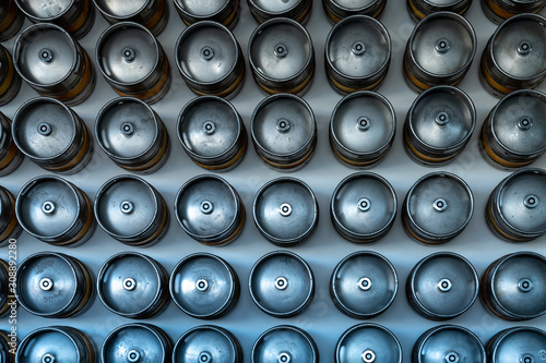 Aluminium beer barrels at beer factory