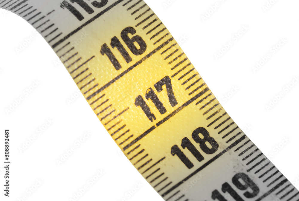 Close-up of a yellow measuring tape isolated on white - 117 Close-up of a yellow measuring tape isolated on white - 117