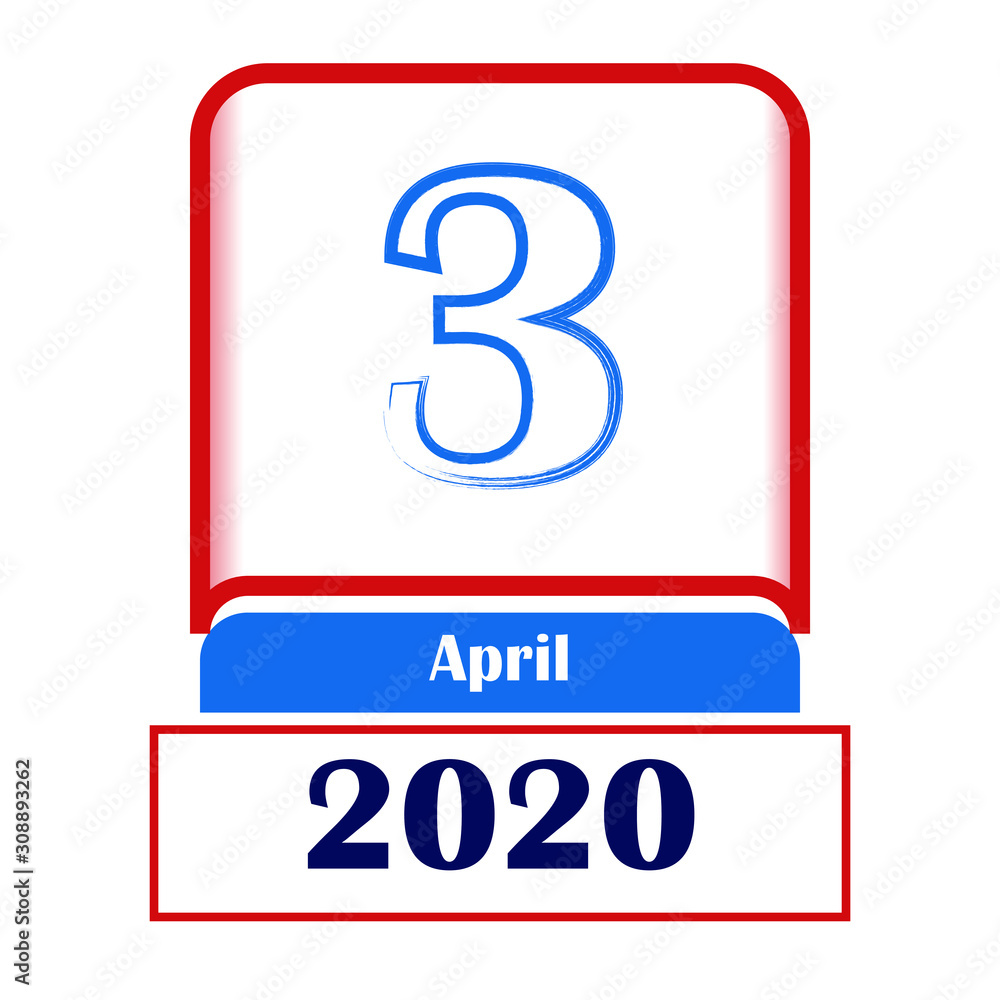 3 April 2020. Vector flat daily calendar. Date, month. 3 April 2020. Vector flat daily calendar. Date, month.