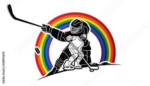 Ice Hockey players action cartoon sport graphic vector