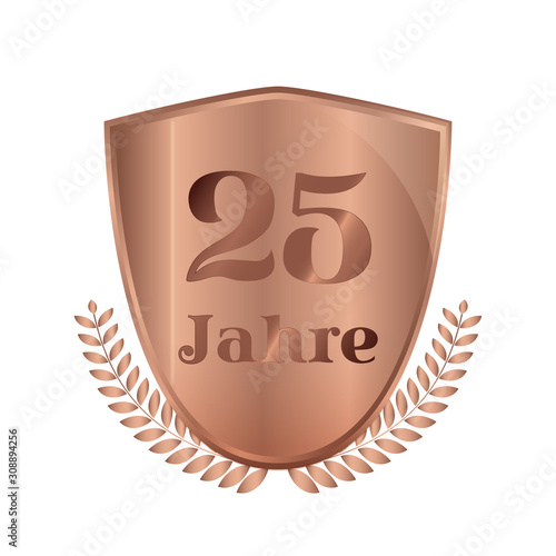 Wappen mit Lorbeeren - bronze 3D - 25 Jahre