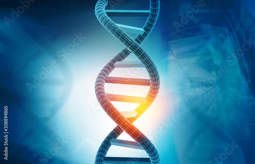 DNA structure on abstract blue background. 3d illustration.