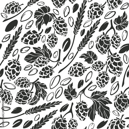 Hop and seed. Vector seamless pattern