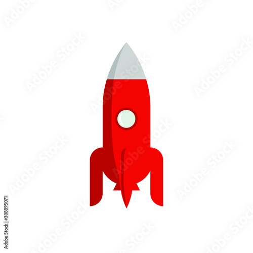 Red rocket isolated on white background. Flat style icon.