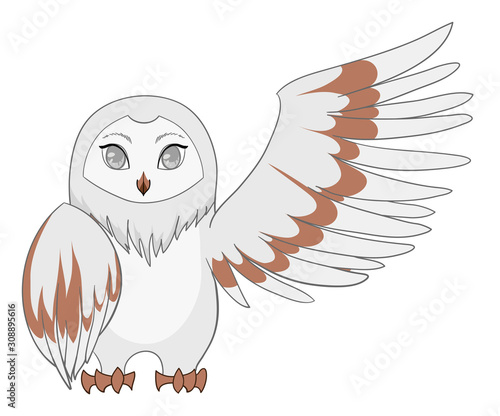 White barn owl say Hello in cartoon vrctor isolated background