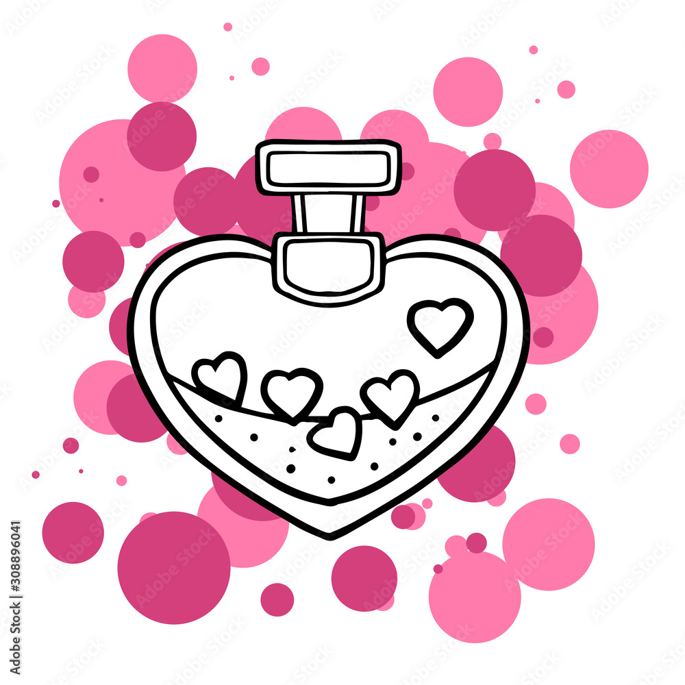 Doodle sketch bottle with hearts. Cartoon illustration for Valentine's Day Doodle sketch bottle with hearts. Cartoon illustration for Valentine's Day
