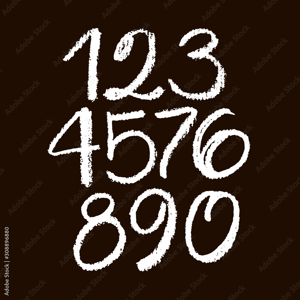 set of calligraphic pastel or chalk numbers. ABC for your design, pastel lettering on a black background set of calligraphic pastel or chalk numbers. ABC for your design, pastel lettering on a black background
