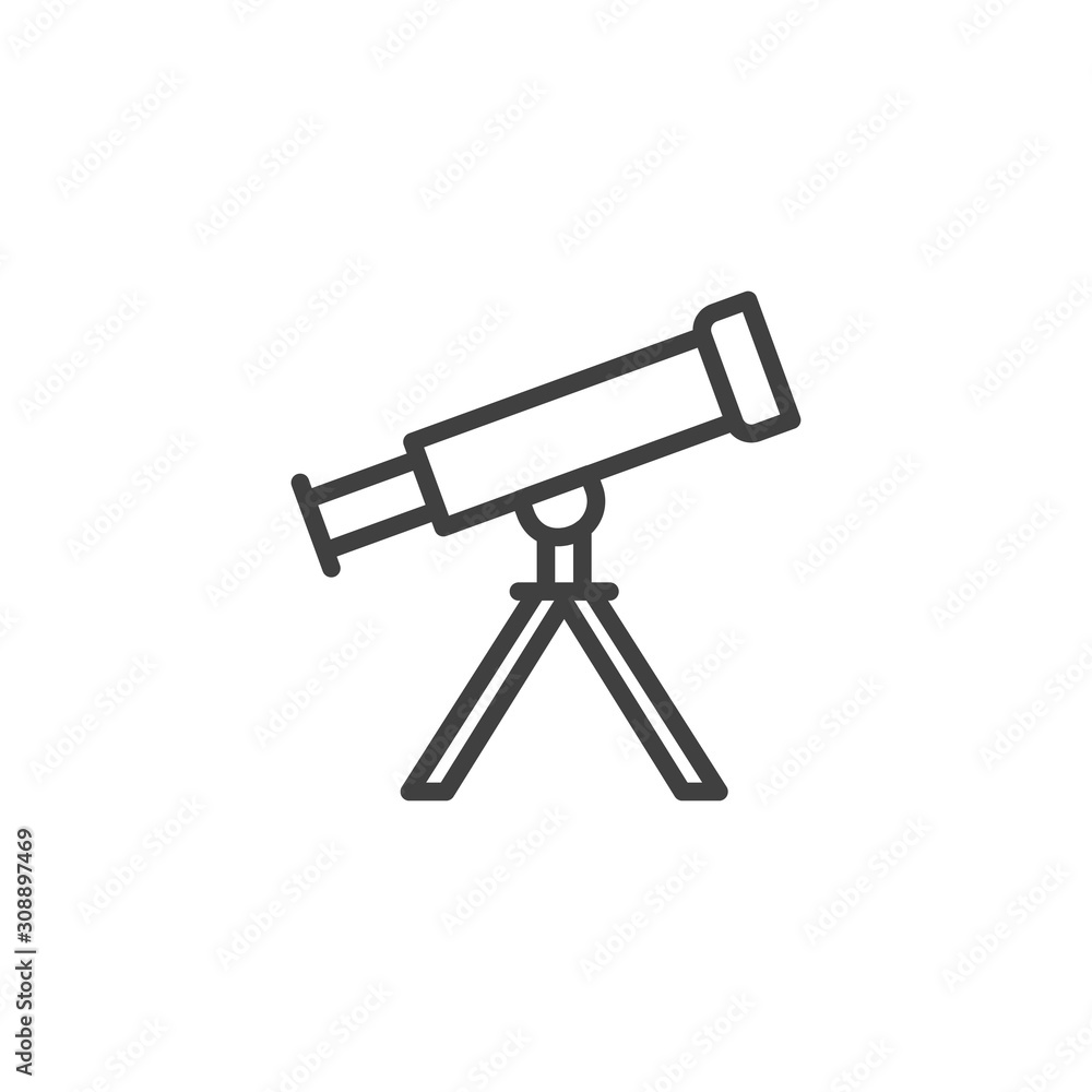 Telescope on tripod line icon. linear style sign for mobile concept and web design. Astro telescope outline vector icon. Symbol, logo illustration. Vector graphics Telescope on tripod line icon. linear style sign for mobile concept and web design. Astro telescope outline vector icon. Symbol, logo illustration. Vector graphics
