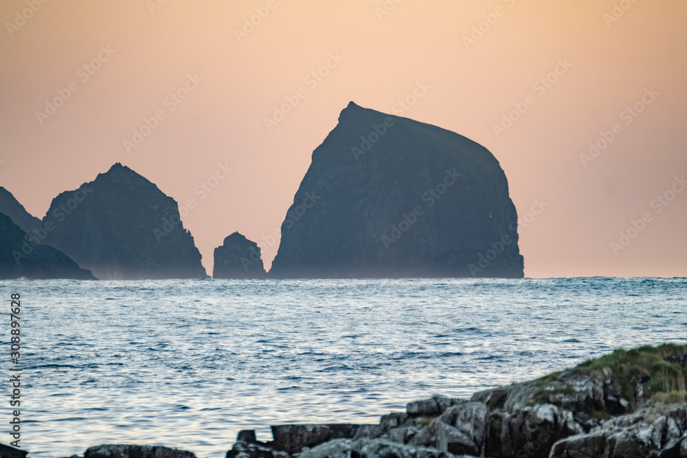 The rocks at the coastline between Rosbeg and Glencolumbkille after the storm Atiyah on Dezember 08 2019 in County Donegal - Ireland