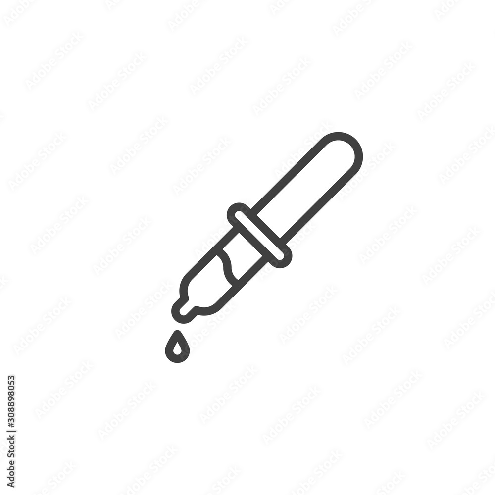 Chemical test dropper line icon. linear style sign for mobile concept and web design. Pipette with drop outline vector icon. Symbol, logo illustration. Vector graphics Chemical test dropper line icon. linear style sign for mobile concept and web design. Pipette with drop outline vector icon. Symbol, logo illustration. Vector graphics