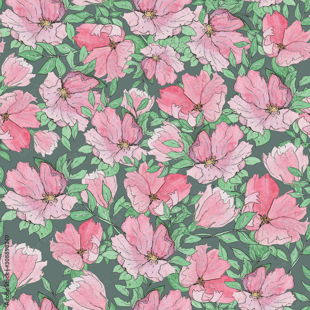 Flower pattern with flowers. Design for backgrounds, wallpapers, covers and packaging.