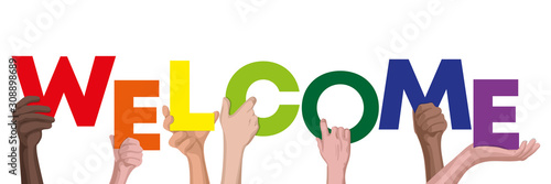 Hände halten Welcome