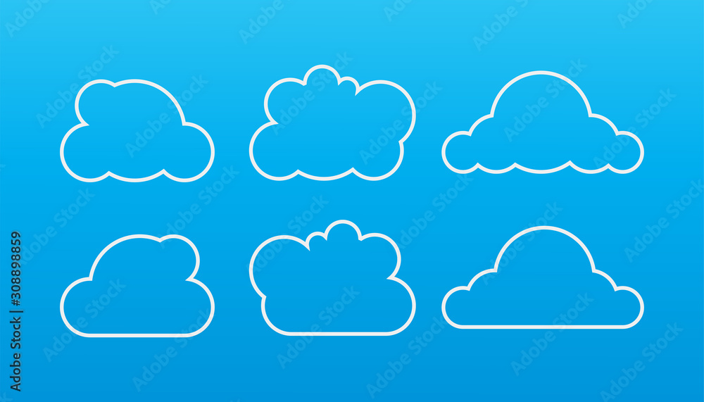 Cloud Icons in a trendy flat style that is isolated on a blue background. Vector illustration element. Cloud Icons in a trendy flat style that is isolated on a blue background. Vector illustration element.