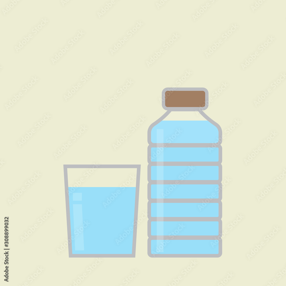 Plastic bottle and glass of water. Vector illustration Plastic bottle and glass of water. Vector illustration