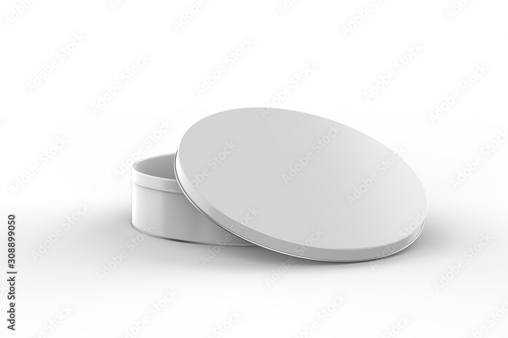 Blank round tin container for branding and design. 3d render illustration. Blank round tin container for branding and design. 3d render illustration.