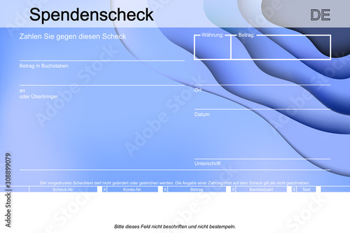 flüssiger Spendenscheck blau