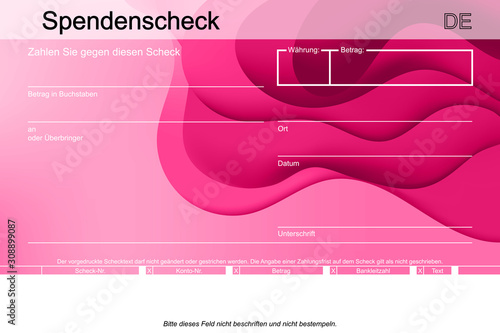 flüssiger Spendenscheck rot