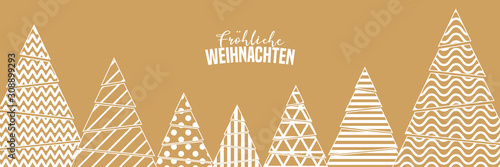 geometrischer Weihnachtsbanner gold mit Bäumen