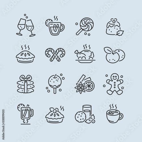 Christmas Food and Drink Icons set