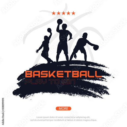 Basketball banner with players. Modern sports posters design.