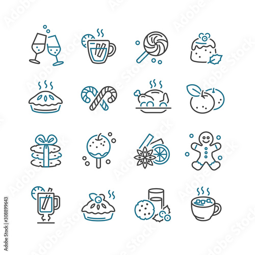Christmas Food and Drink Icons set