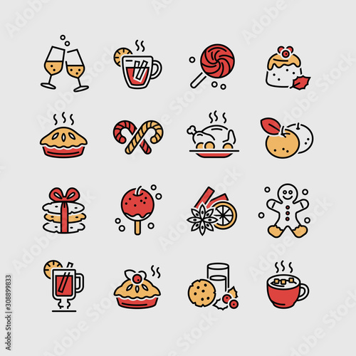 Christmas Food and Drink Icons set