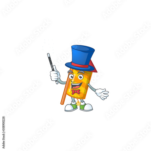 Cartoon character of yellow stripes fireworks rocket Magician style